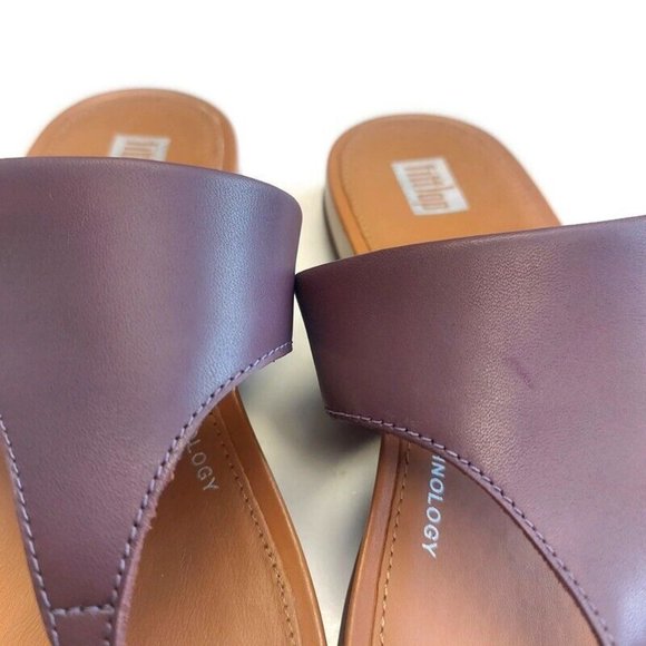 Fit Flop Graccie Womens Size 6 Slip On Toe Post Leather Sandals Eggplant Purple - Picture 6 of 9